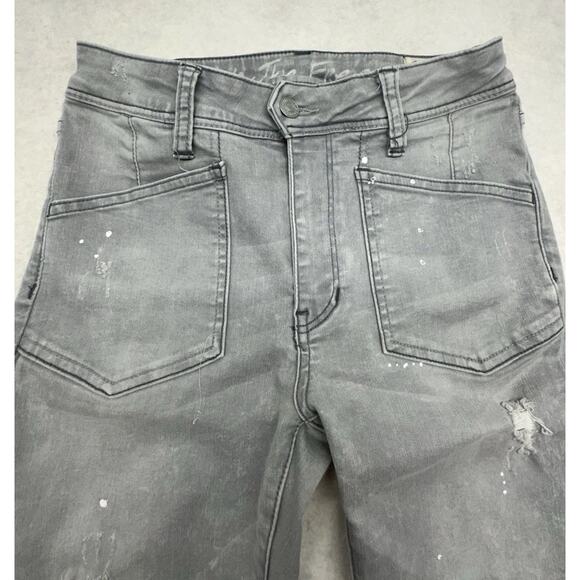 Free People We The Free Jeans Women 28 Gray Denim Paint Splatter Raw Hem Skinny - Picture 4 of 13